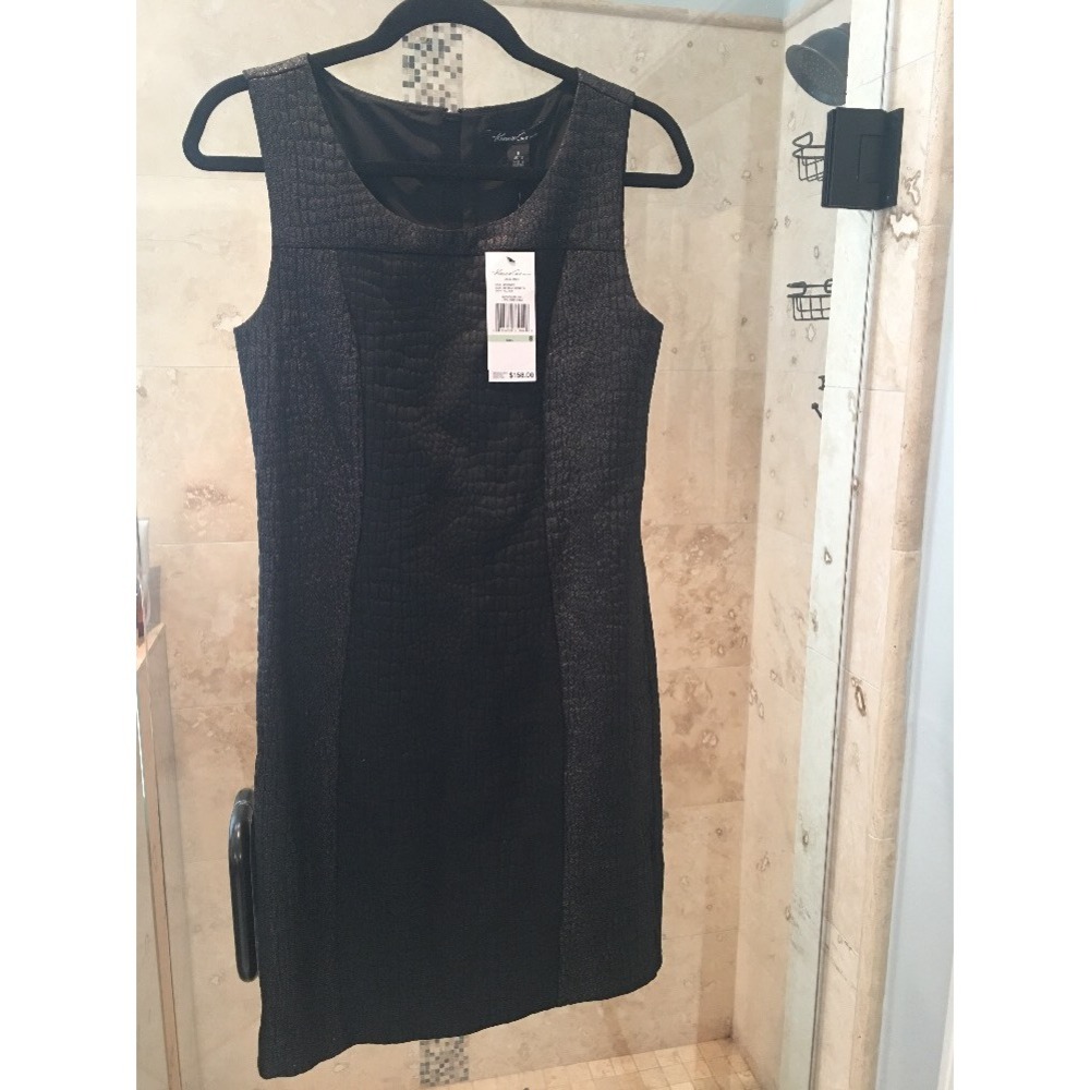 new KENNETH COLE Jill Dress Sleeveless Shimmery Croco-Jacquard Black Gunmetal 8